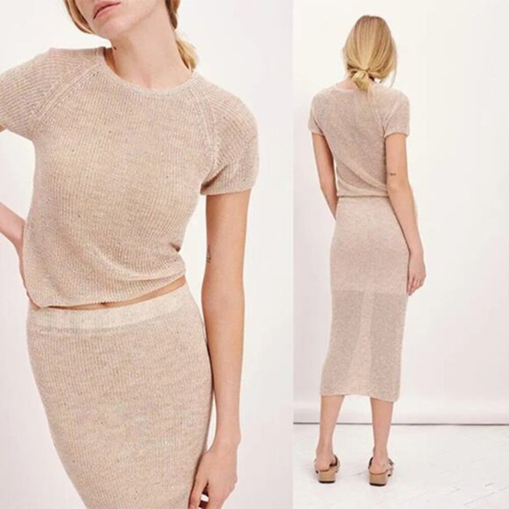 NEW ATM Space Dyed Cotton Linen Blend Crew Neckline Raglan Top Brown Size: XS